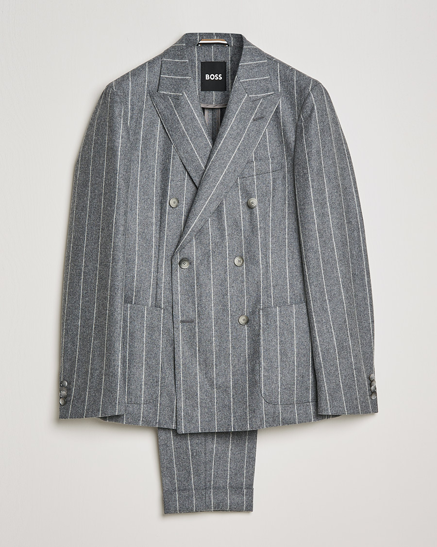 Herre | Jakkesæt | BOSS BLACK | BOSS Hanry Wool Double Breasted Pinstripe Suit Medium Grey