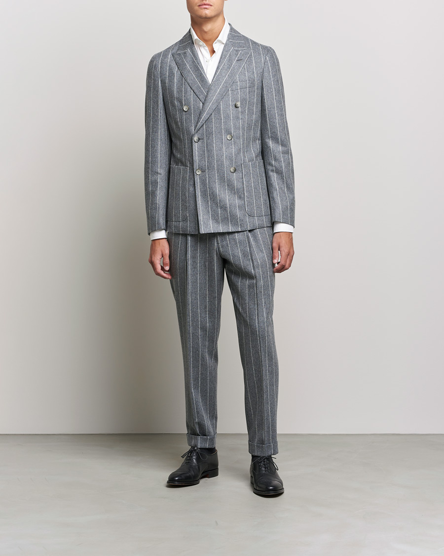 Herre | Jakkesæt | BOSS | Hanry Wool Double Breasted Pinstripe Suit Medium Grey