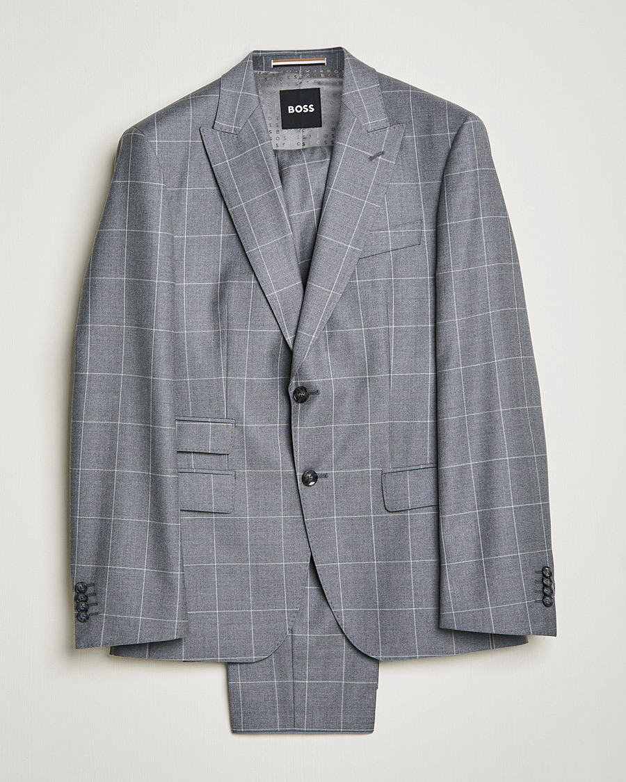 Herre | Jakkesæt | BOSS BLACK | BOSS Huge Wool Checked Suit Silver