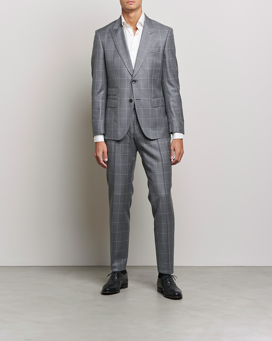 Herre | Jakkesæt | BOSS BLACK | BOSS Huge Wool Checked Suit Silver
