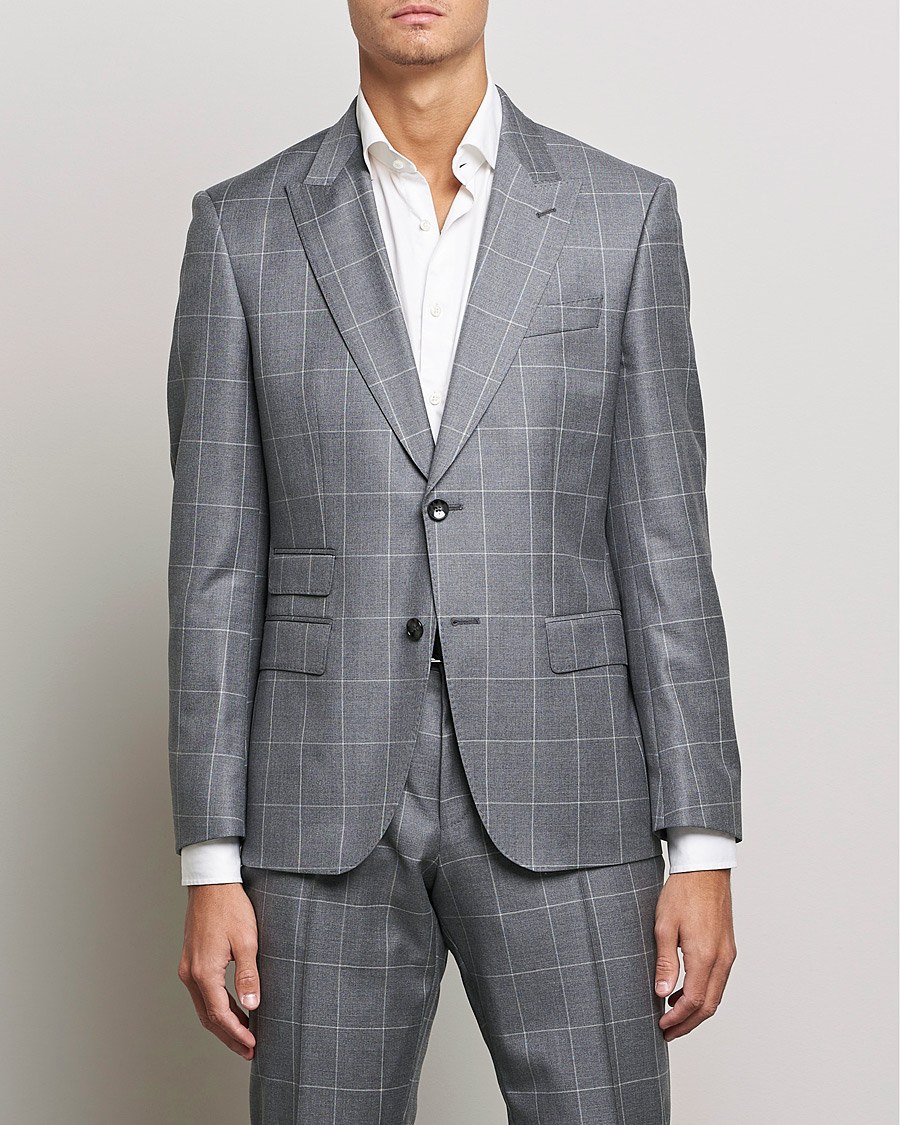Herre | Jakkesæt | BOSS BLACK | BOSS Huge Wool Checked Suit Silver