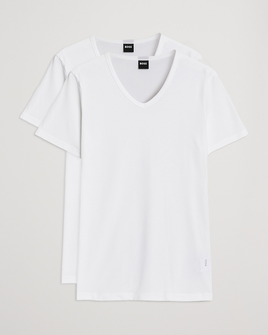Herre | T-Shirts | BOSS BLACK | 2-Pack V-Neck Slim Fit T-Shirt White