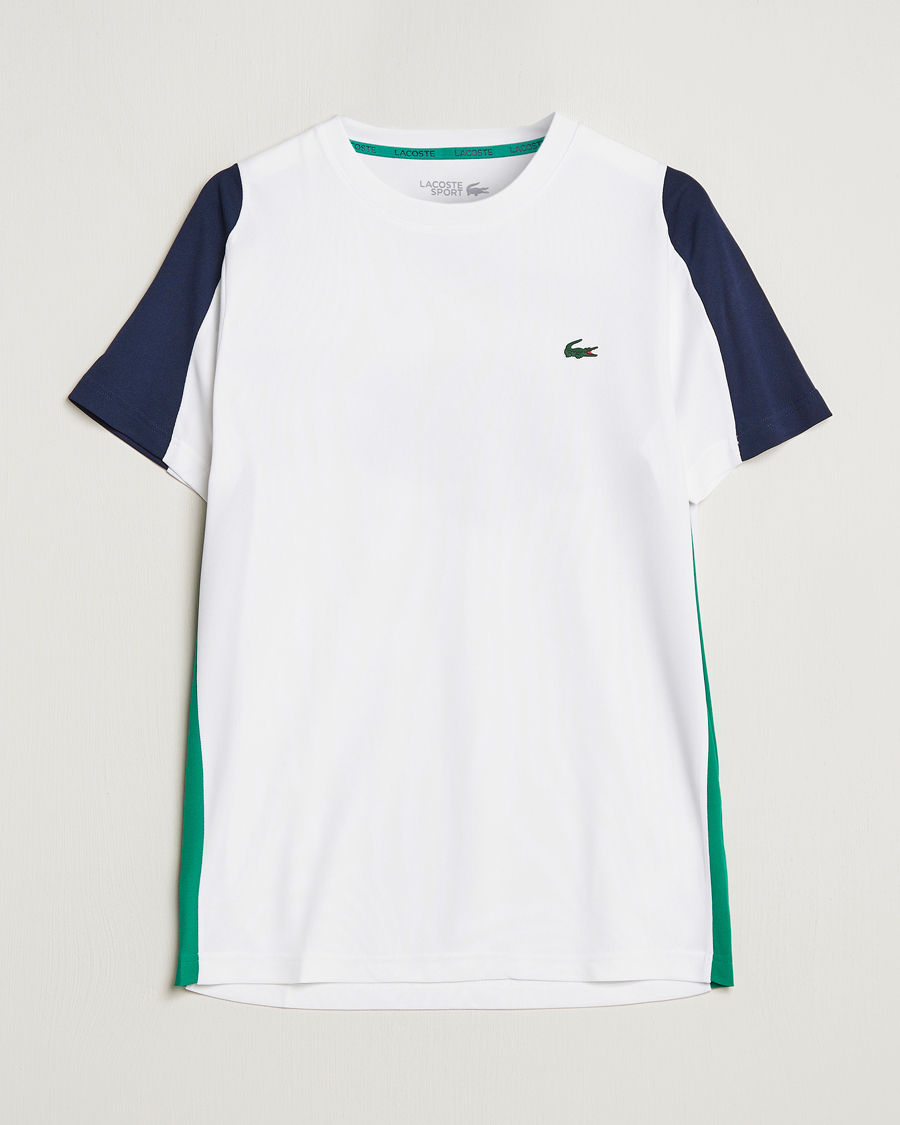 Lacoste Performance Crew Neck T-Shirt White/Navy Blue - CareOfCarl.dk