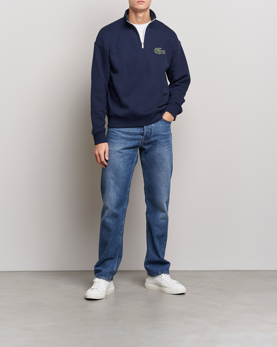 Herre |  | Lacoste | Half Zip Organic Cotton Sweatshirt Navy Blue