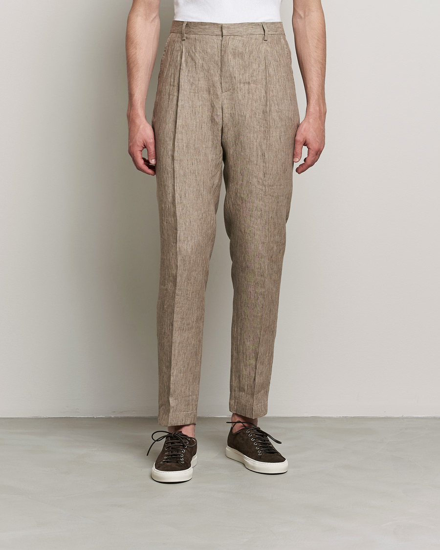 Herre | Bukser | Sunspel | Tailored Relaxed Fit Linen Trousers Dark Stone