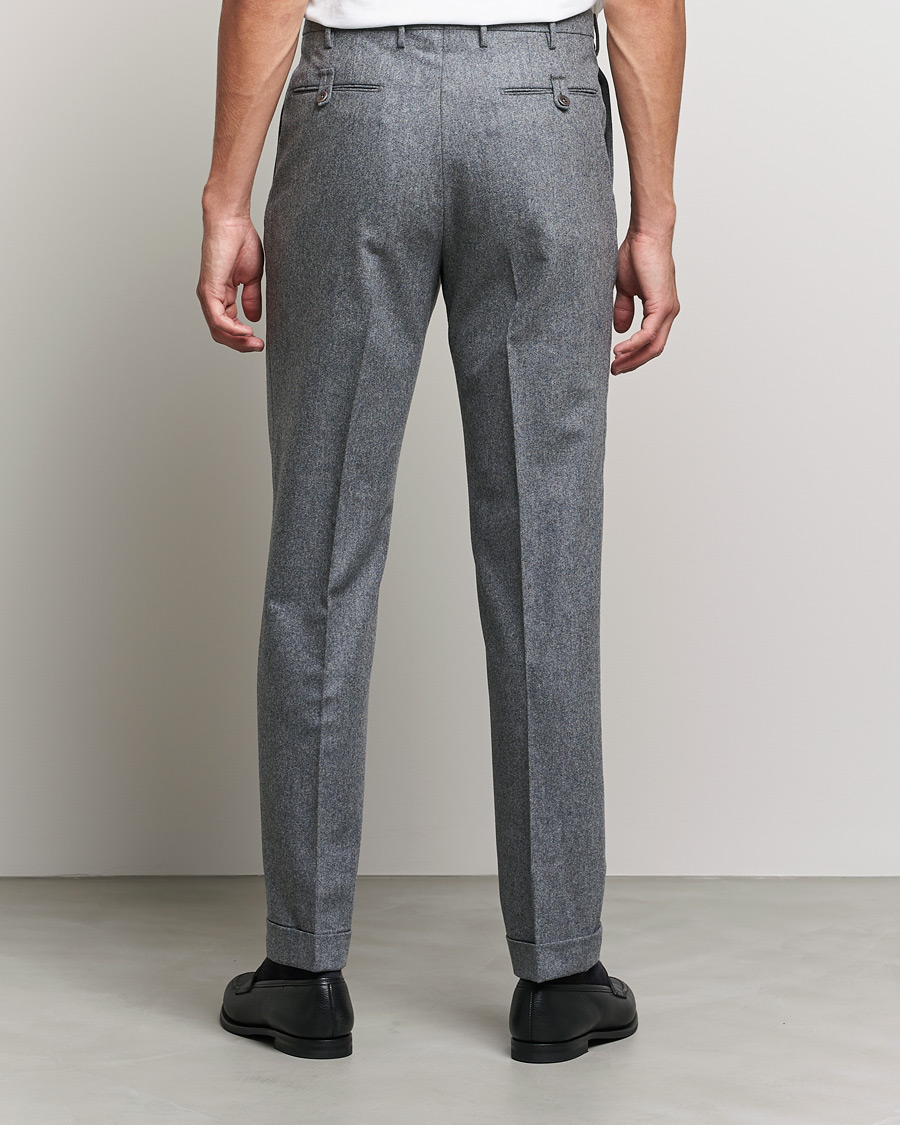 Herre | Bukser | Incotex | Pleated Flannel Trousers Grey Melange