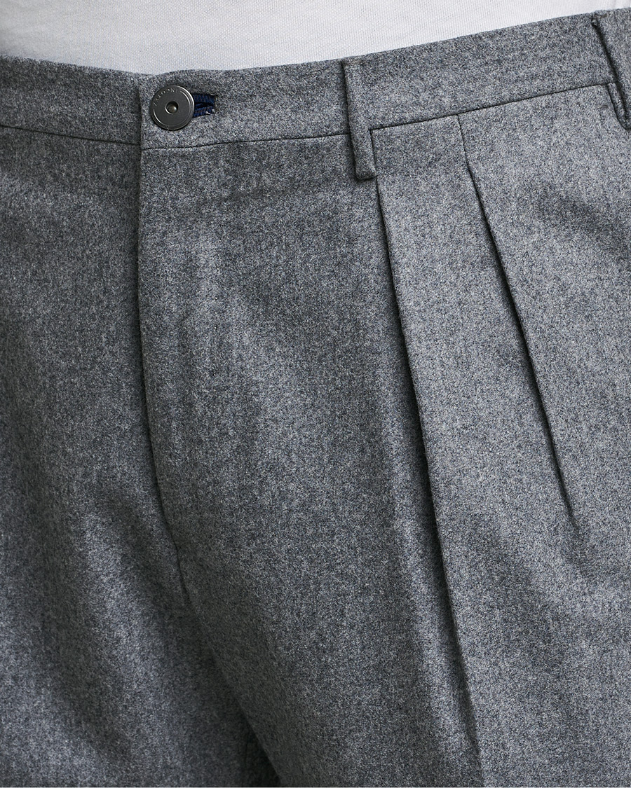 Herre | Bukser | Incotex | Pleated Flannel Trousers Grey Melange