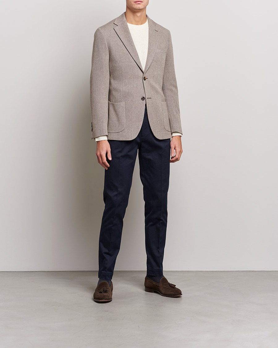 Herre | Bukser | Incotex | Pleated Cotton Stretch Chinos Navy