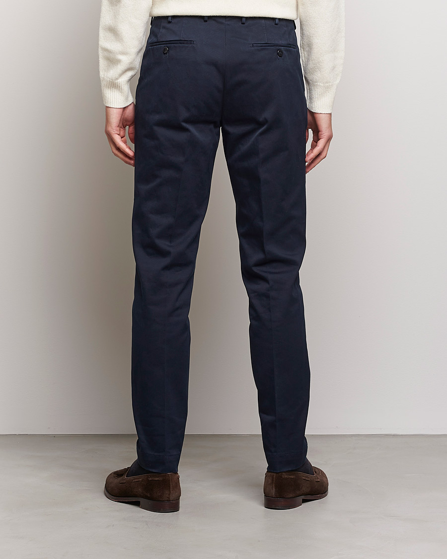 Herre | Bukser | Incotex | Pleated Cotton Stretch Chinos Navy