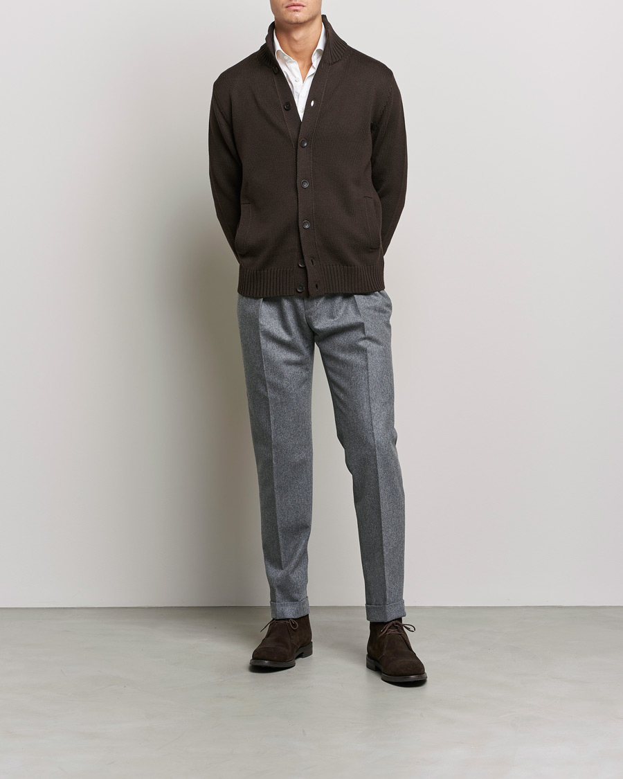 Herre | Trøjer | Zanone | Virgin Merino Wool Chioto Cardigan Dark Brown