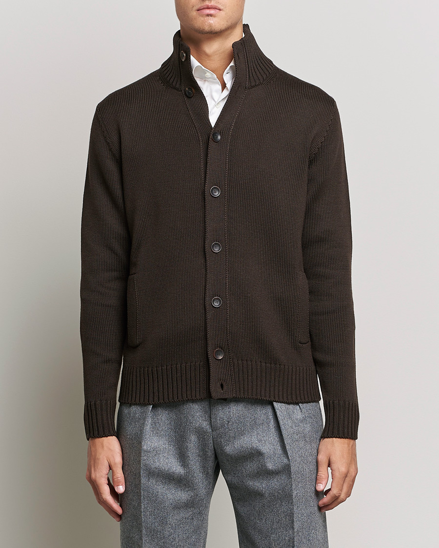 Herre | Cardigans | Zanone | Virgin Merino Wool Chioto Cardigan Dark Brown