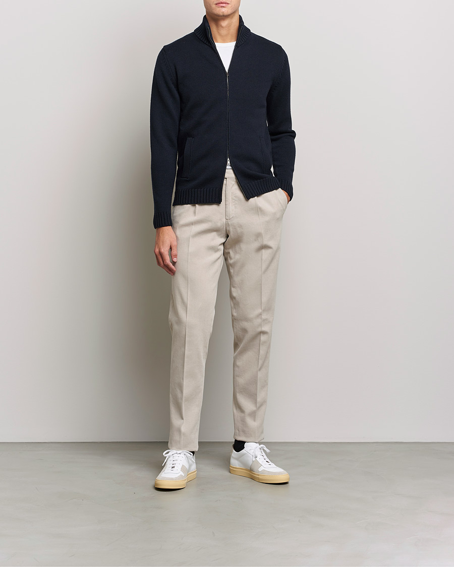 Herre | Trøjer | Zanone | Virgin Merino Wool Zip Cardigan Navy