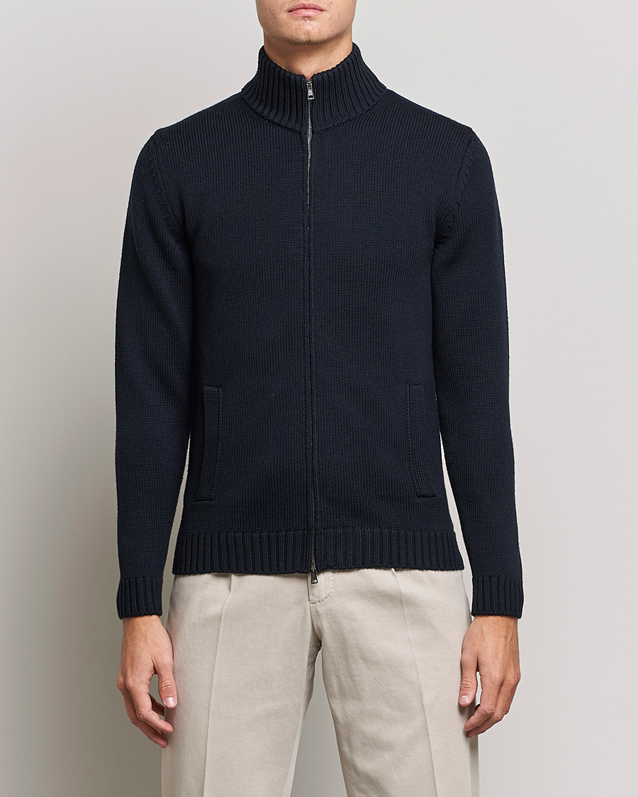 Herre | Trøjer | Zanone | Virgin Merino Wool Zip Cardigan Navy