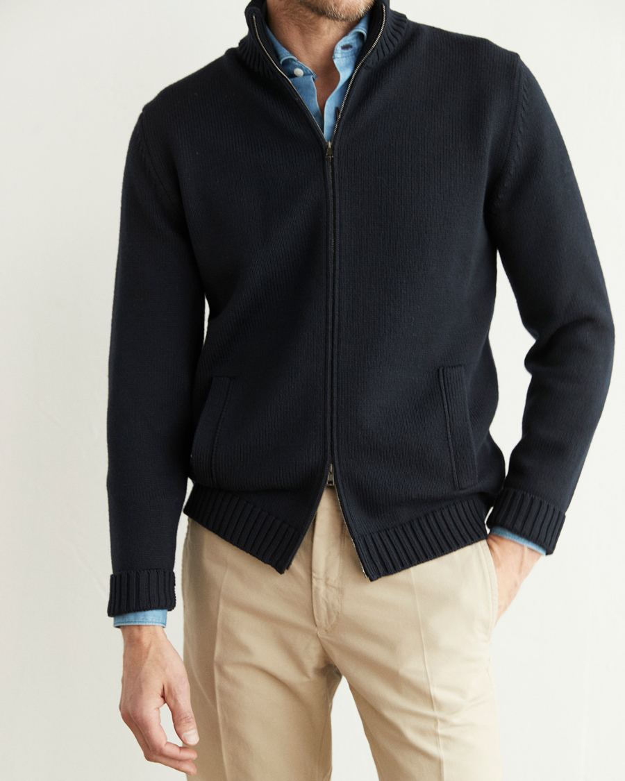 Herre | Trøjer | Zanone | Virgin Merino Wool Zip Cardigan Navy