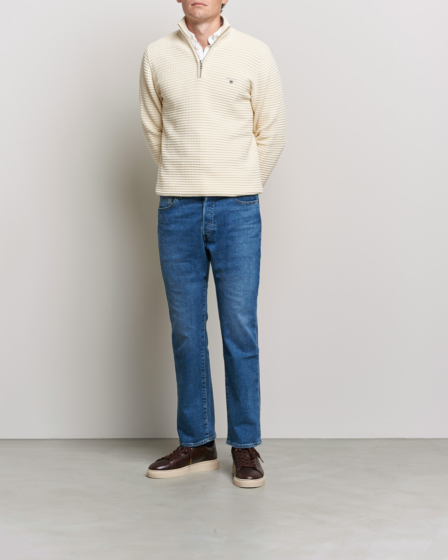 Herre | Trøjer | GANT | Cotton Texture Half Zip Cream