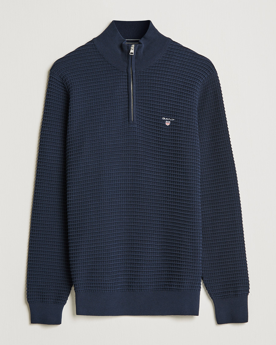 Herre | Trøjer | GANT | Cotton Texture Half Zip Evening Blue