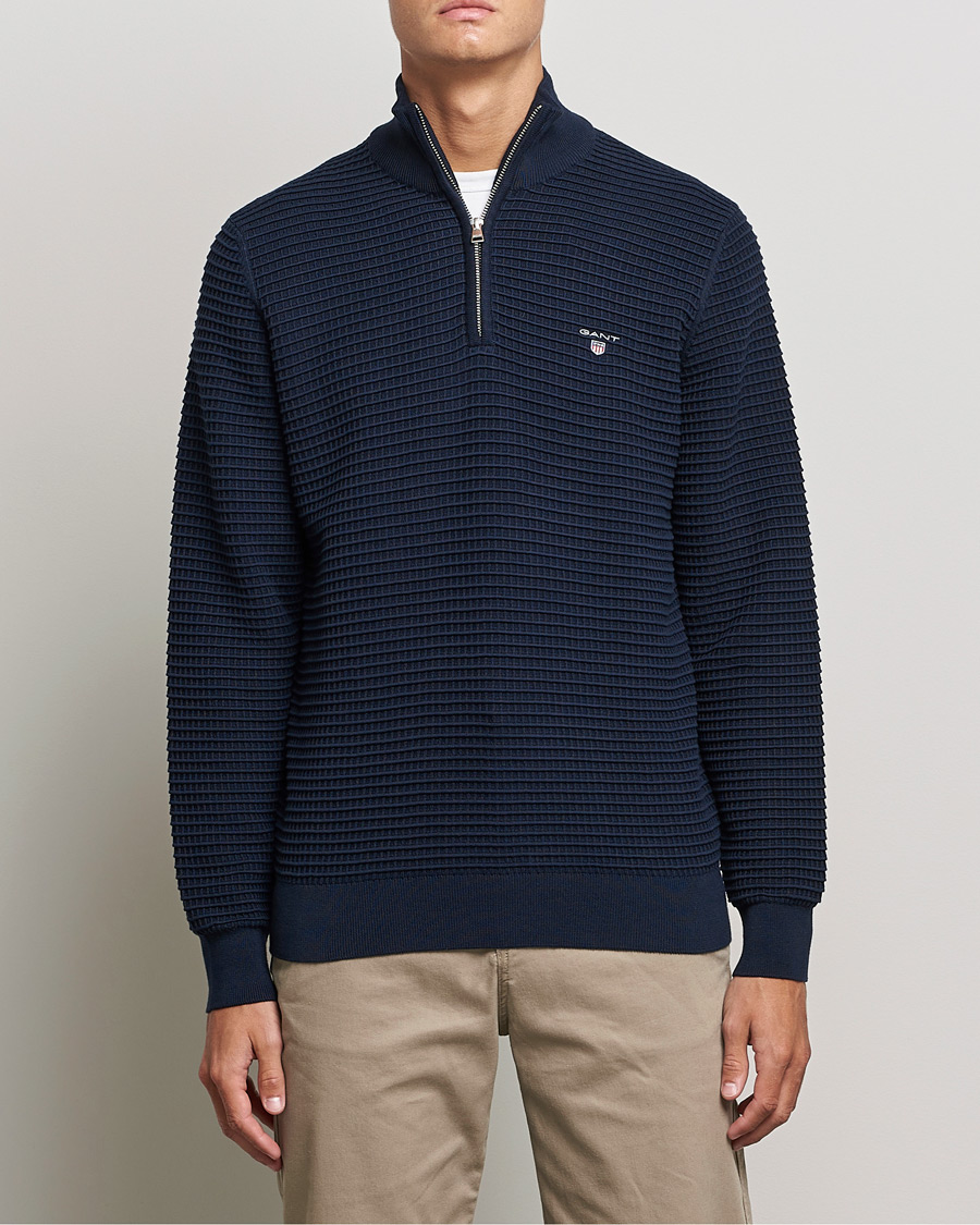 Herre | Trøjer | GANT | Cotton Texture Half Zip Evening Blue