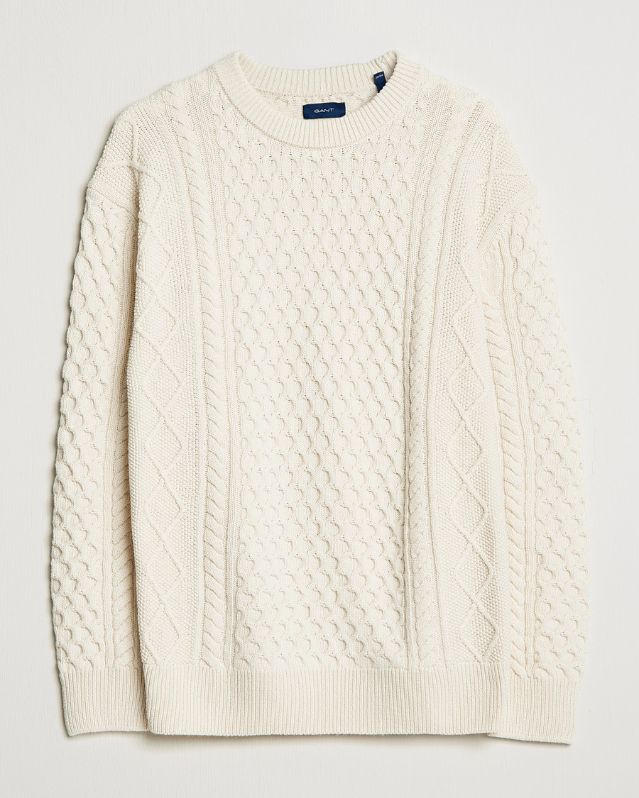 Herre | Trøjer | GANT | Aran Structured Knitted Sweater Cream