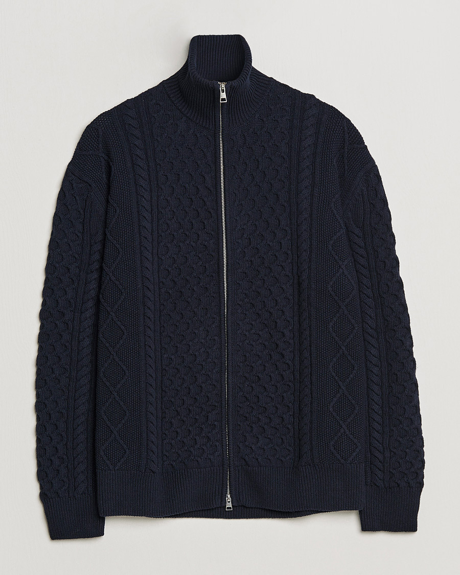 Herre | Trøjer | GANT | Aran Structured Full Zip Evening Blue