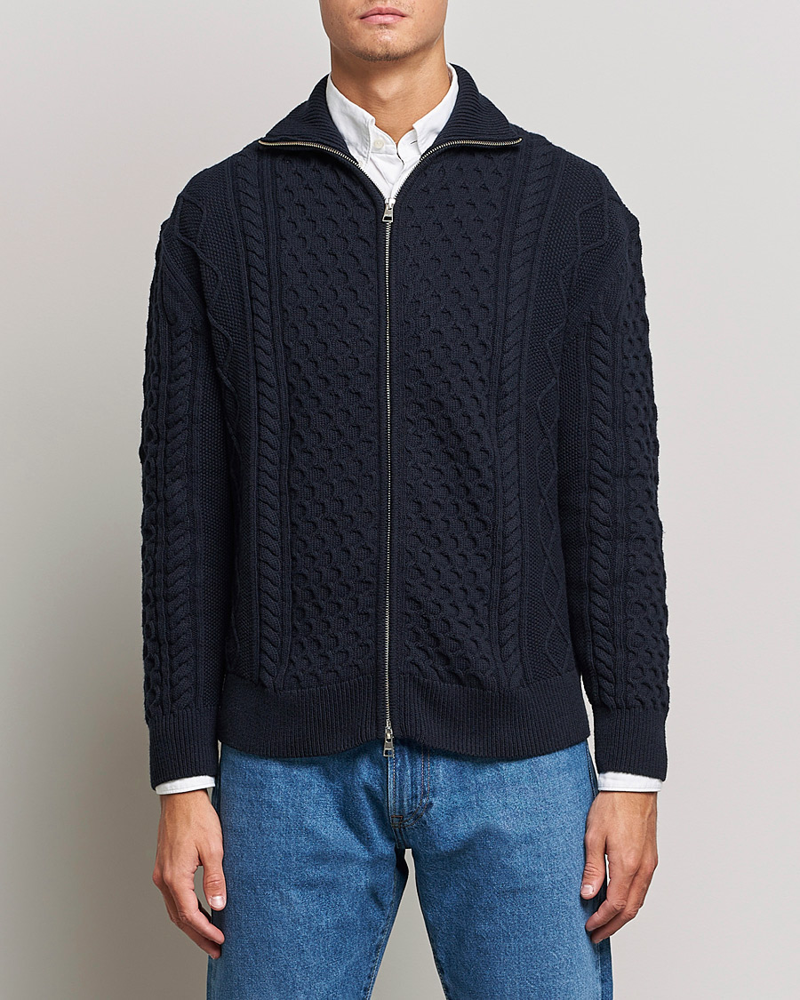 Herre | Full-zip | GANT | Aran Structured Full Zip Evening Blue