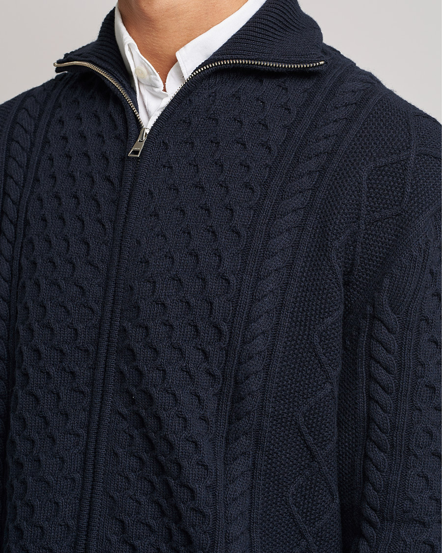 Herre | Trøjer | GANT | Aran Structured Full Zip Evening Blue