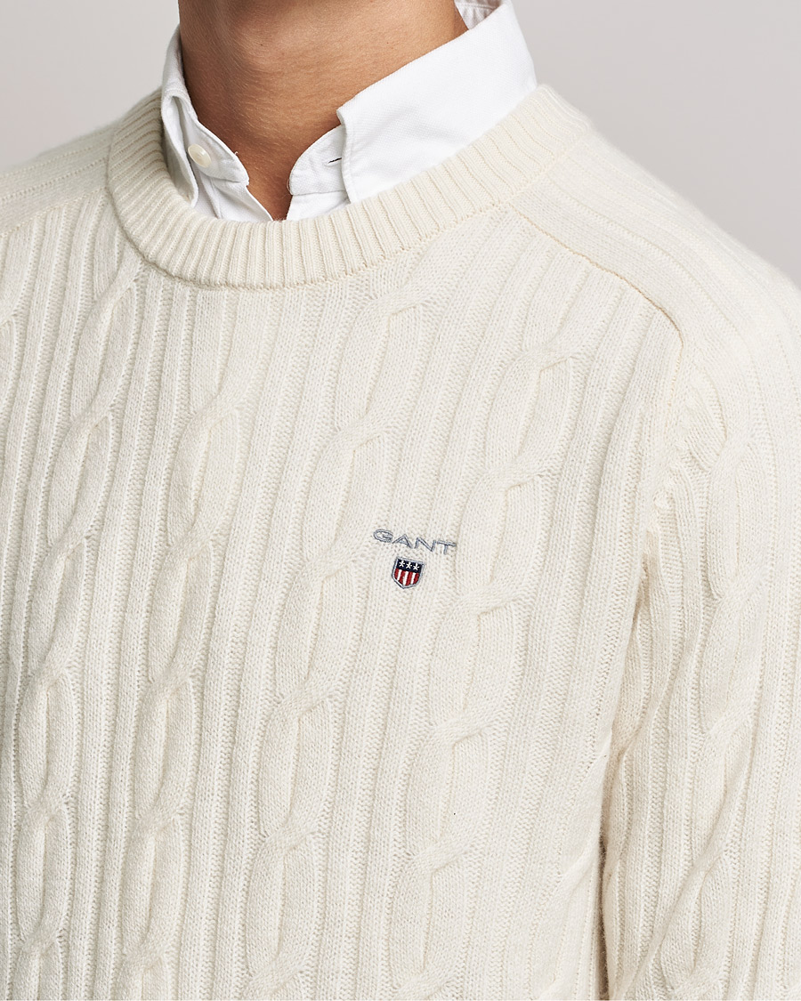 Herre | Trøjer | GANT | Lambswool Cable Crew Neck Pullover Cream