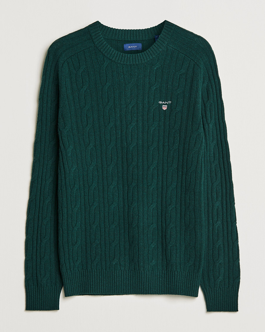 Herre | Trøjer | GANT | Lambswool Cable Crew Neck Pullover Tartan Green