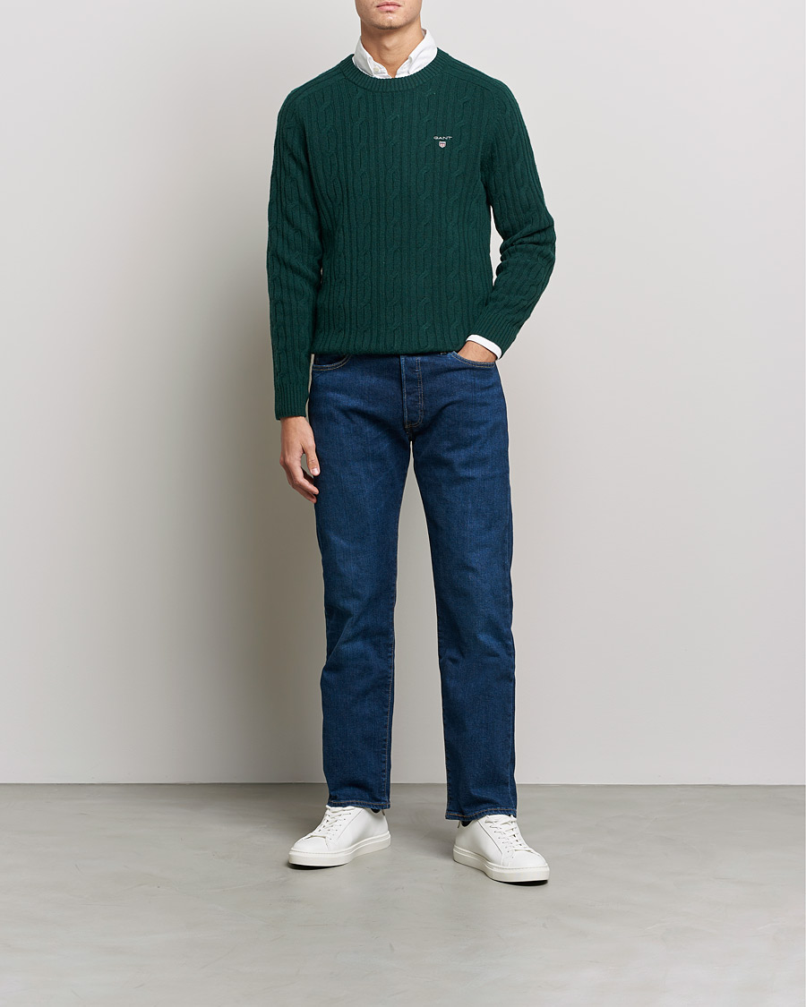 Herre | Trøjer | GANT | Lambswool Cable Crew Neck Pullover Tartan Green