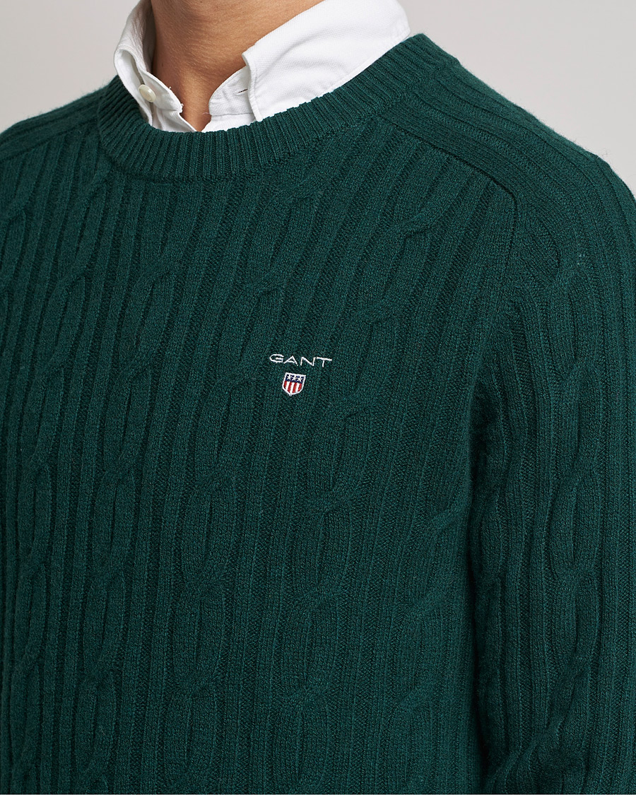 Herre | Trøjer | GANT | Lambswool Cable Crew Neck Pullover Tartan Green