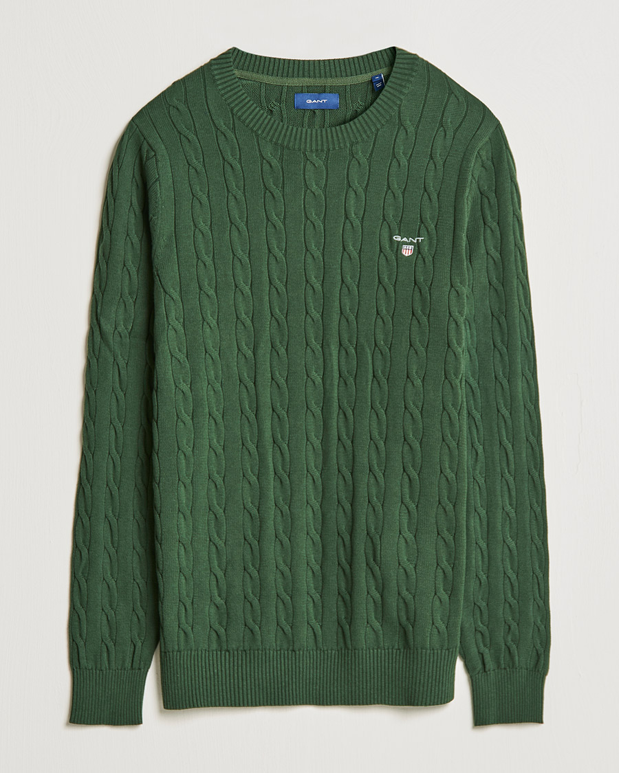 Herre | Trøjer | GANT | Cotton Cable Crew Neck Pullover Storm Green