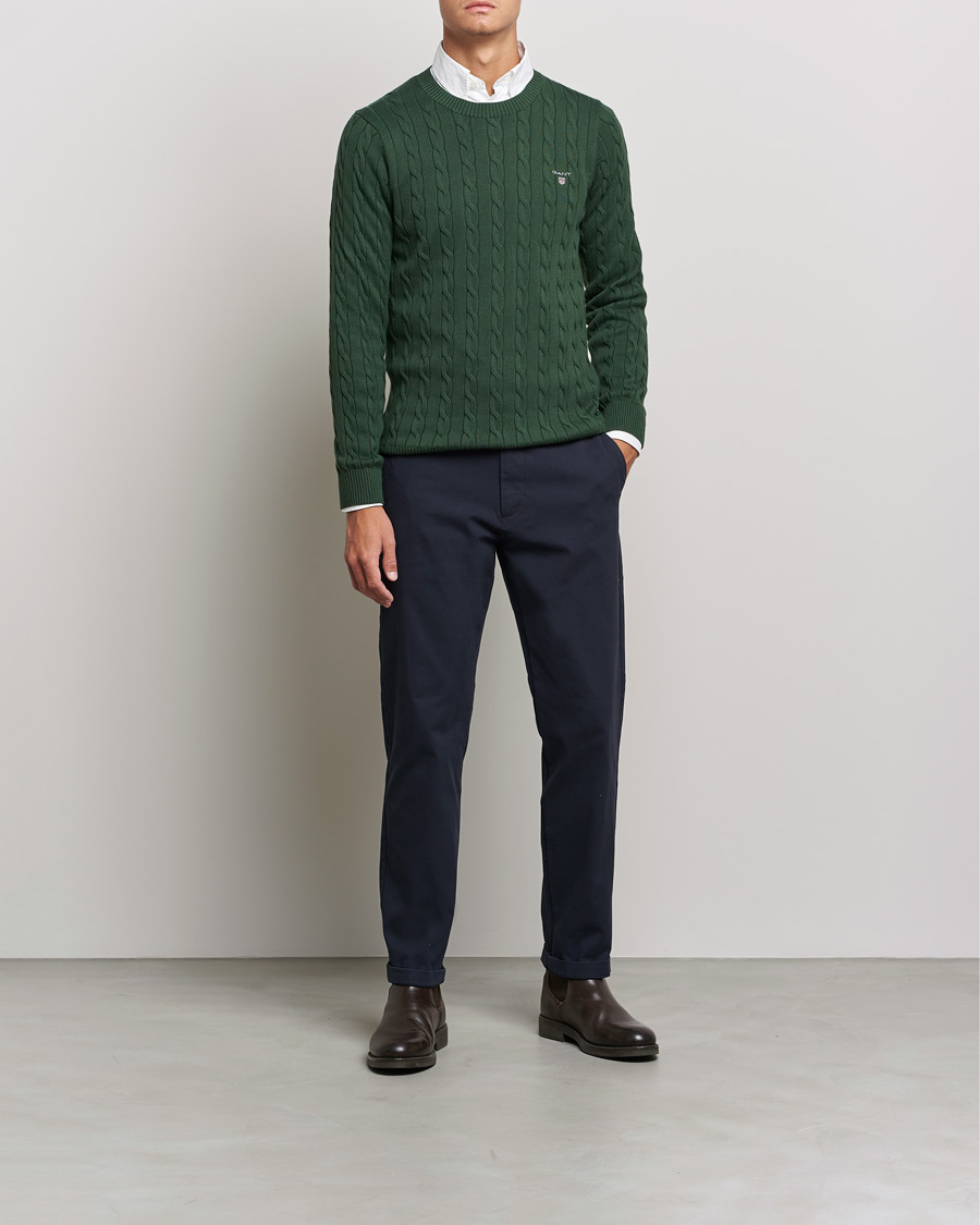 Herre | Trøjer | GANT | Cotton Cable Crew Neck Pullover Storm Green
