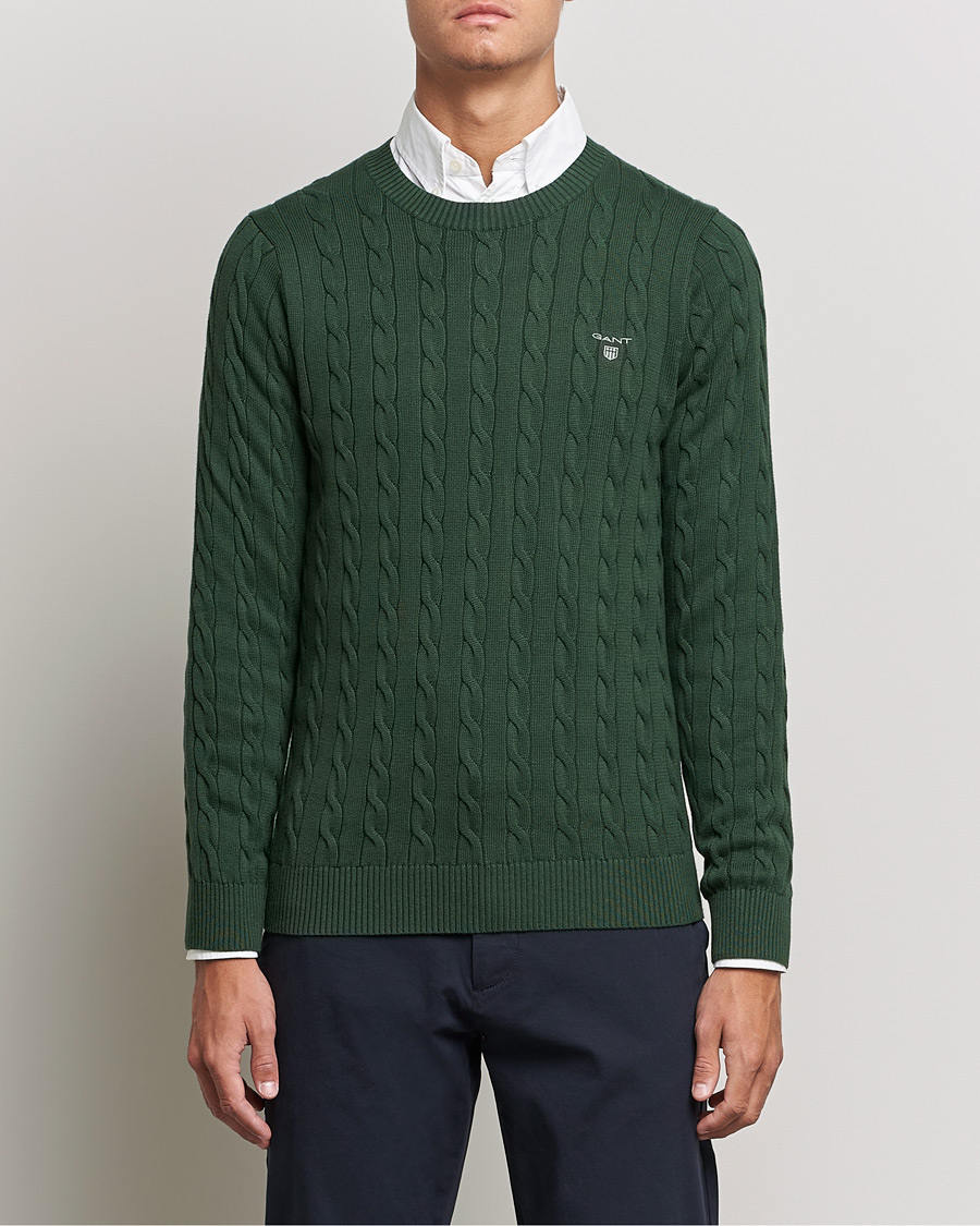 Herre | Trøjer | GANT | Cotton Cable Crew Neck Pullover Storm Green