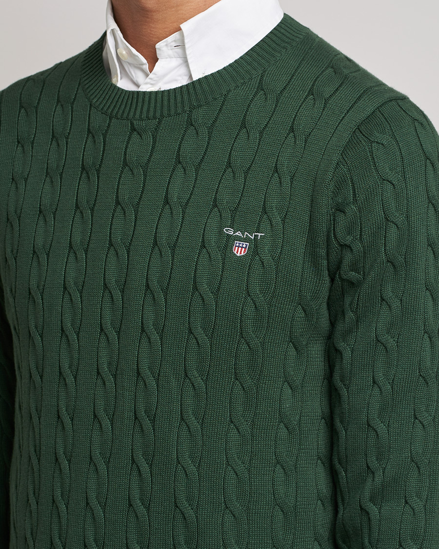 Herre | Trøjer | GANT | Cotton Cable Crew Neck Pullover Storm Green