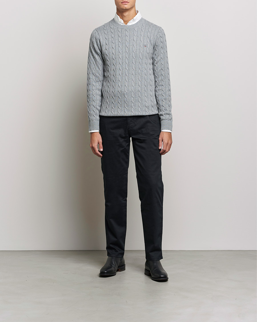 Herre | Trøjer | GANT | Cotton Cable Crew Neck Pullover Grey Melange