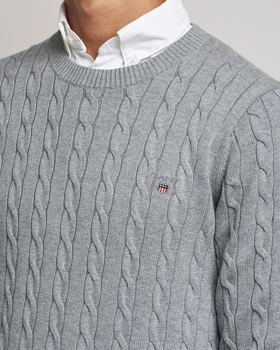 Herre | Trøjer | GANT | Cotton Cable Crew Neck Pullover Grey Melange