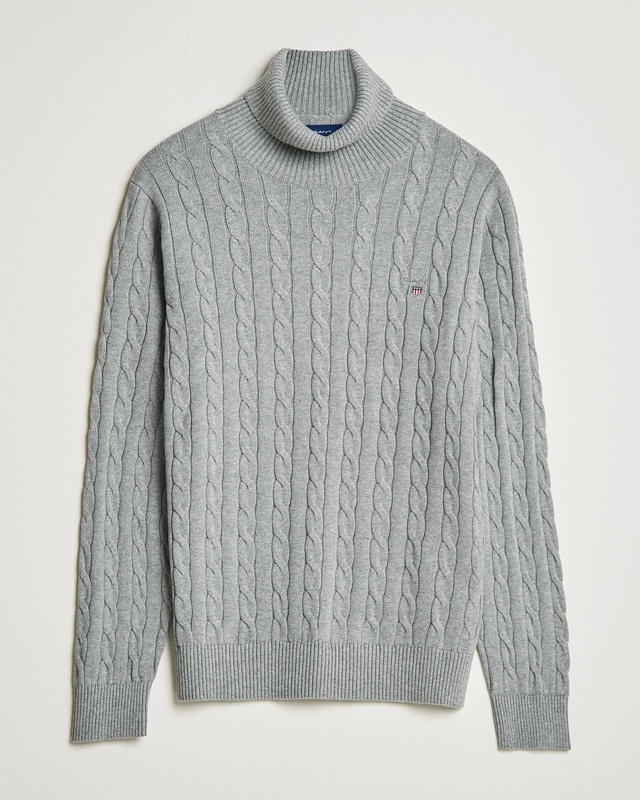 Herre | Trøjer | GANT | Cotton Cable Turtleneck Grey Melange