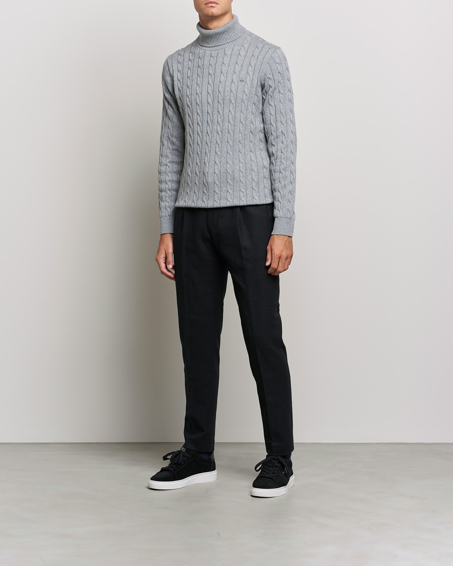 Herre | Trøjer | GANT | Cotton Cable Turtleneck Grey Melange