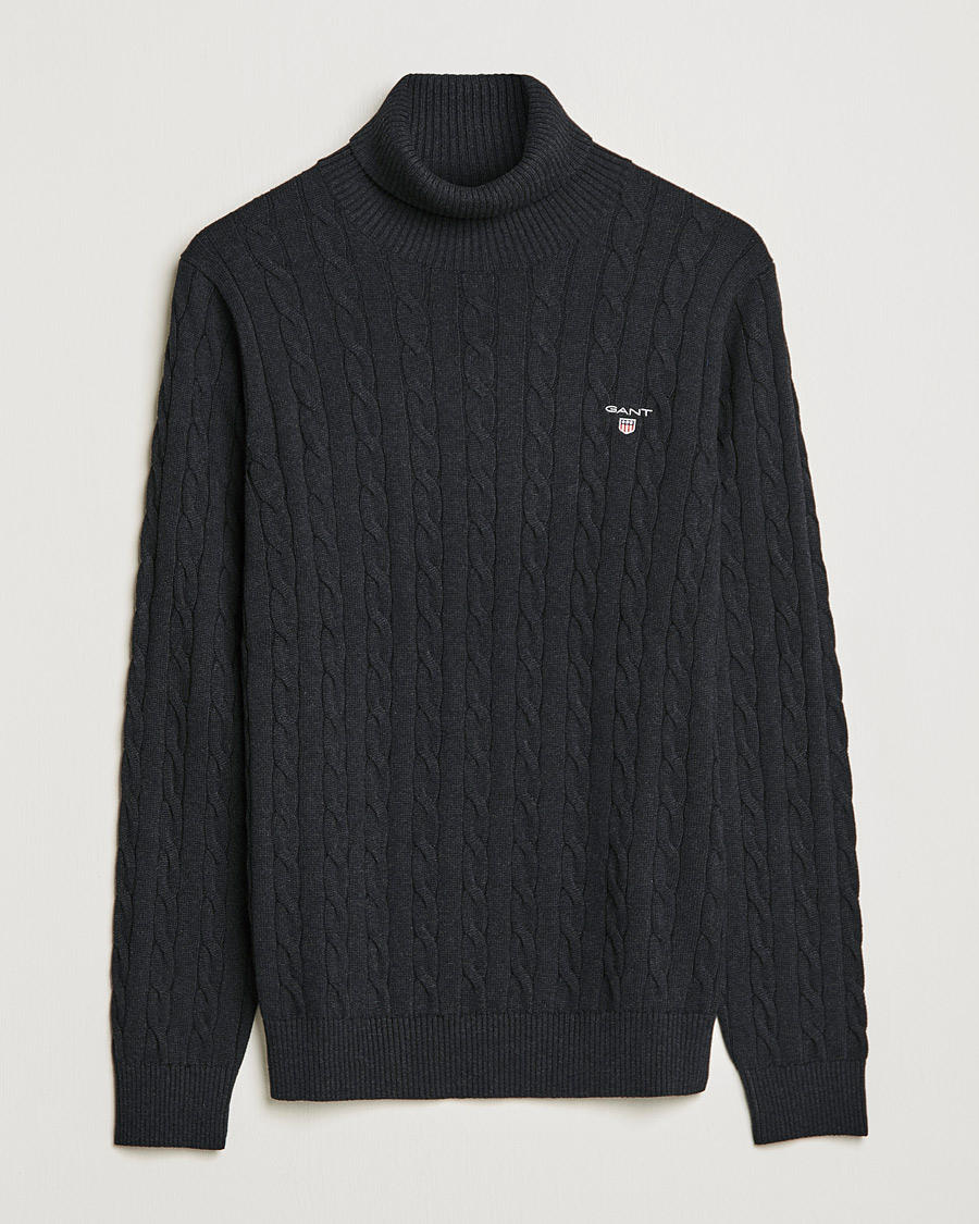 Herre | Trøjer | GANT | Cotton Cable Turtleneck Dark Charcoal Melange