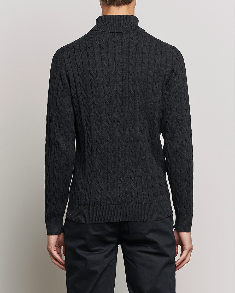 Herre | Trøjer | GANT | Cotton Cable Turtleneck Dark Charcoal Melange