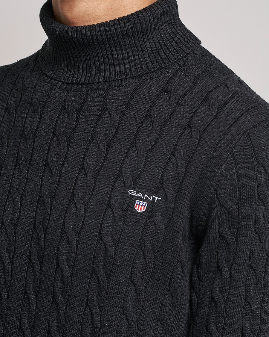 Herre | Trøjer | GANT | Cotton Cable Turtleneck Dark Charcoal Melange