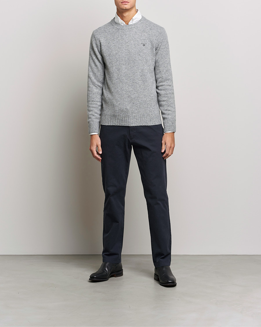 Herre | Trøjer | GANT | Brushed Wool Crew Neck Sweater Grey Melange