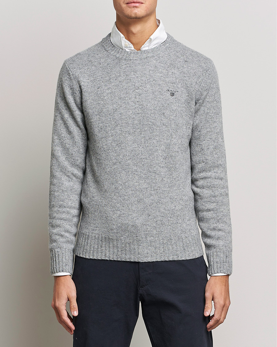 Herre | Trøjer | GANT | Brushed Wool Crew Neck Sweater Grey Melange