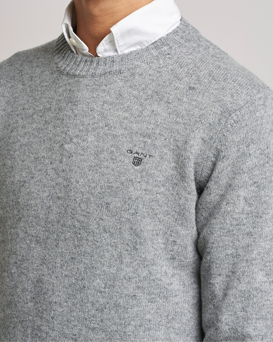 Herre | Trøjer | GANT | Brushed Wool Crew Neck Sweater Grey Melange