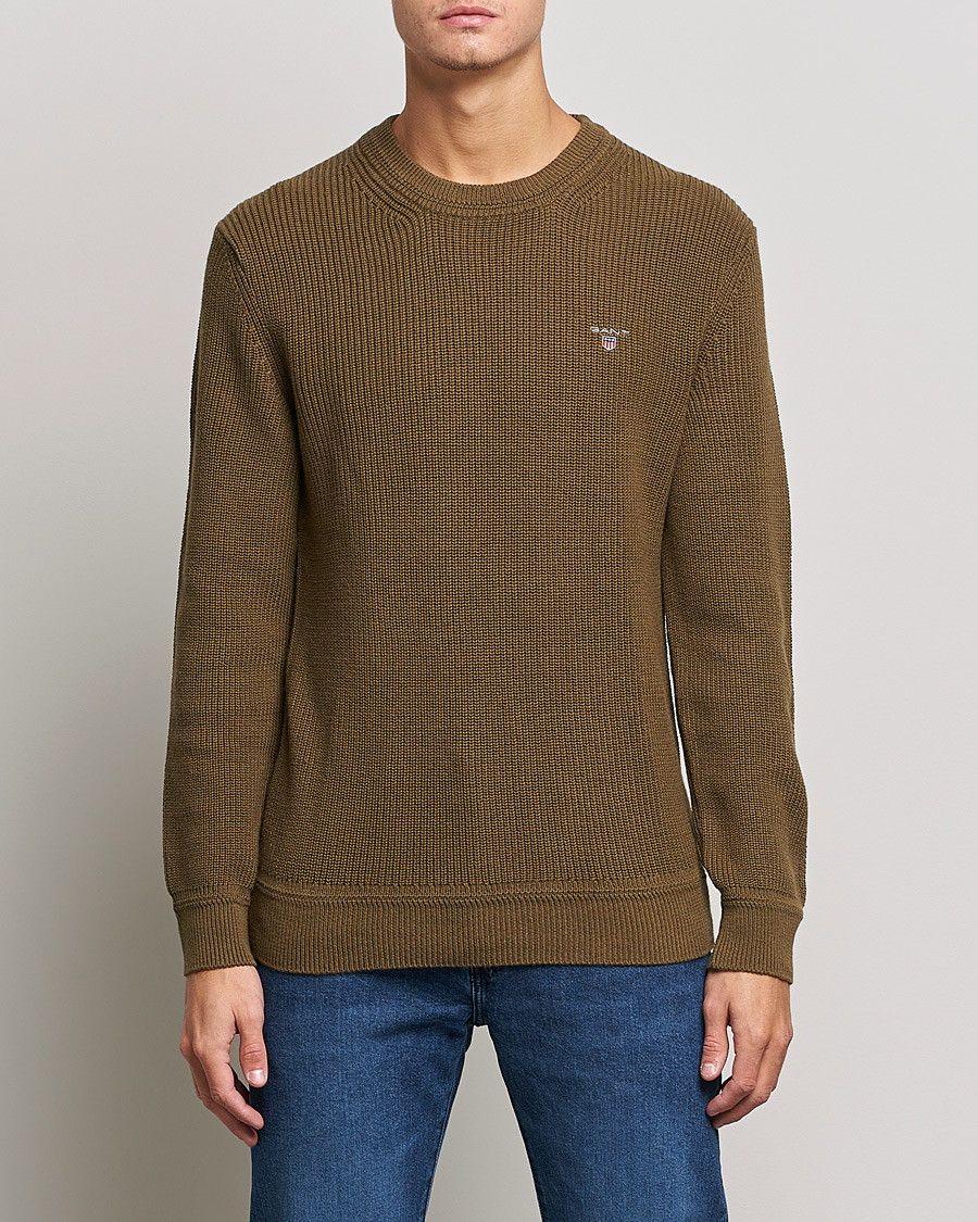 Herre |  | GANT | Cotton/Wool Ribbed Sweater Army Green