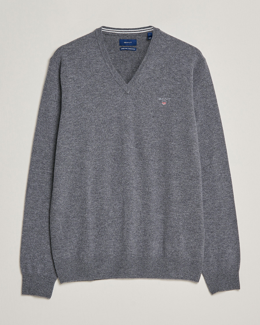Herre | Trøjer | GANT | Lambswool V-Neck Pullover Dark Grey Melange