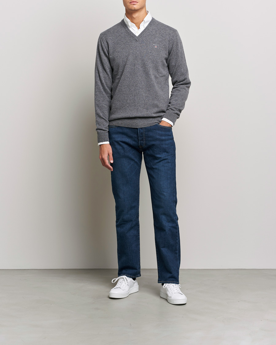 Herre | Trøjer | GANT | Lambswool V-Neck Pullover Dark Grey Melange