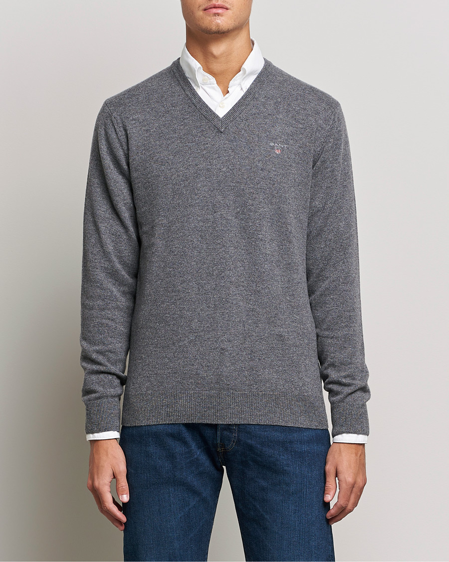 GANT Lambswool V-Neck Pullover Dark Grey Melange