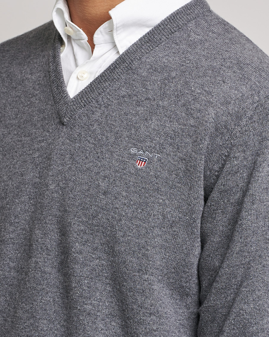 Herre | Trøjer | GANT | Lambswool V-Neck Pullover Dark Grey Melange