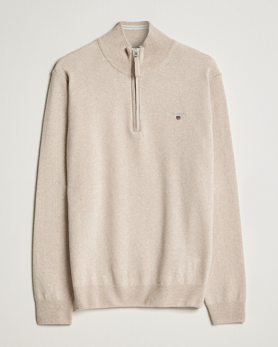 Herre | Trøjer | GANT | Lambswool Half Zip Dark Sand Melange