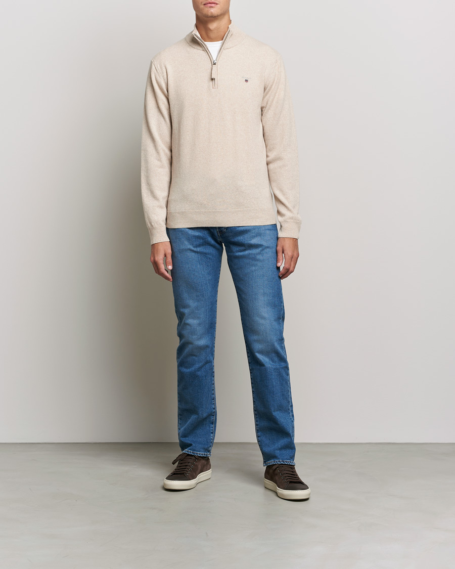 Herre | Trøjer | GANT | Lambswool Half Zip Dark Sand Melange